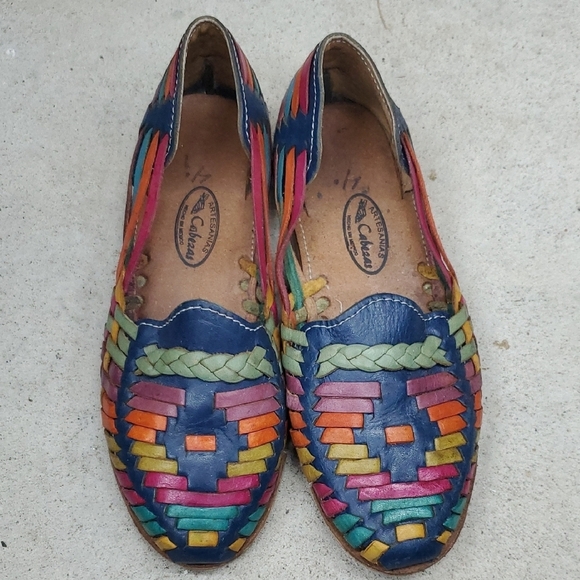 Artesanias Shoes - Artesanias Cabezas Multicolor Leather Huarache Flats
